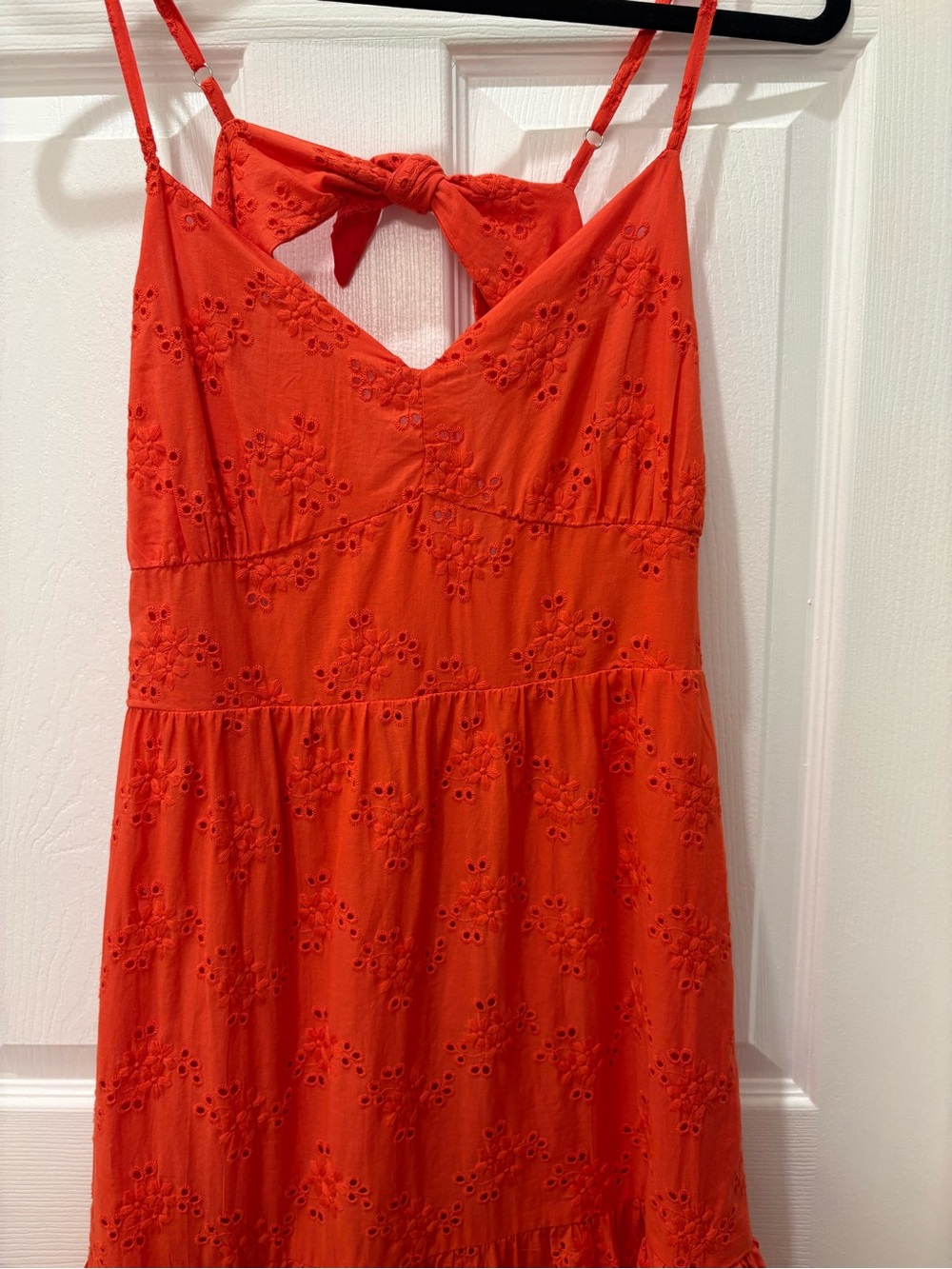 Aqua Orange Eyelet Maxi Dress L Tie Back Smocked Boho Summer Cotton Lined - Picture 4 of 9